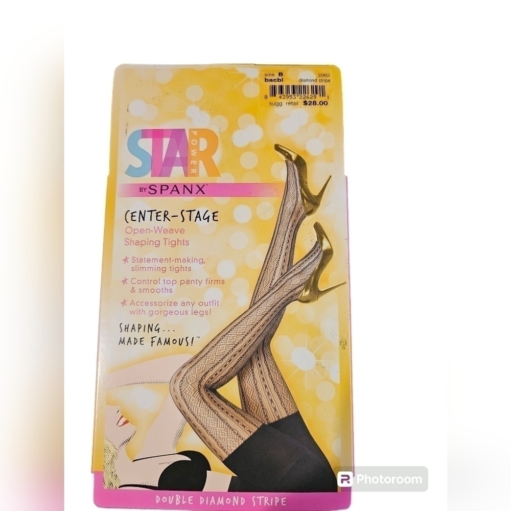Spanx black star power diamond atripe tights size b